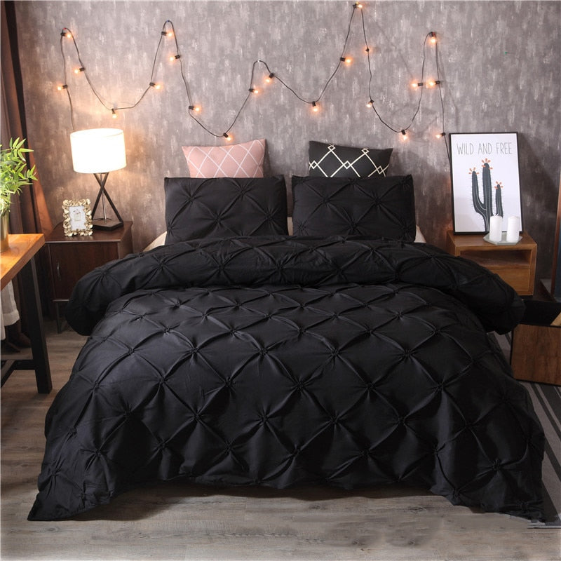 White Duvet Cover Set Pinch Pleat 2/3pcs Twin/Queen/King Size Bedclothes Bedding Sets Luxury Home Hote