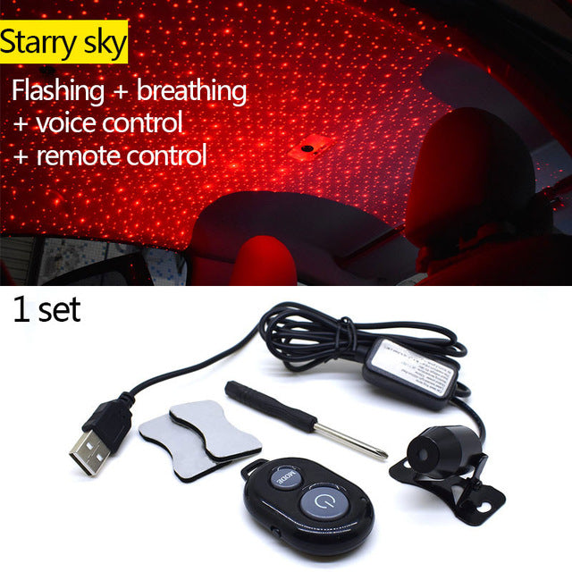 Light Projector Car Decoration Light USB LED Starry Sky Star DJ RGB Laser Projector Music Sound Remote Control Auto Car Styling