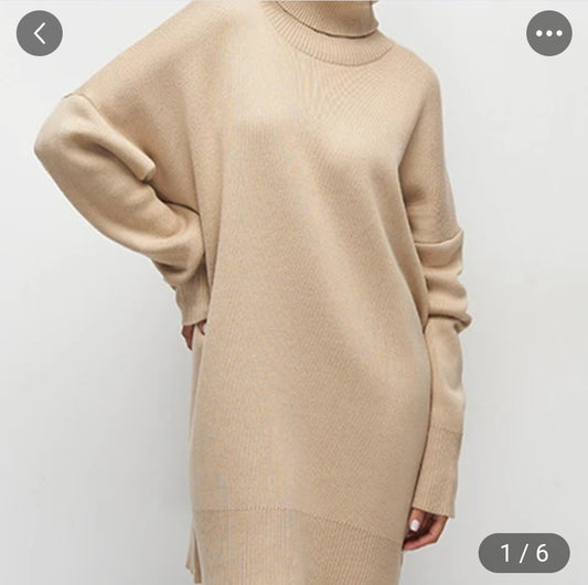 Minimalist Knitting Sweater For Women Turtleneck Long Sleeve Solid Casual Loose Pullover Sweater Autumn Clothing